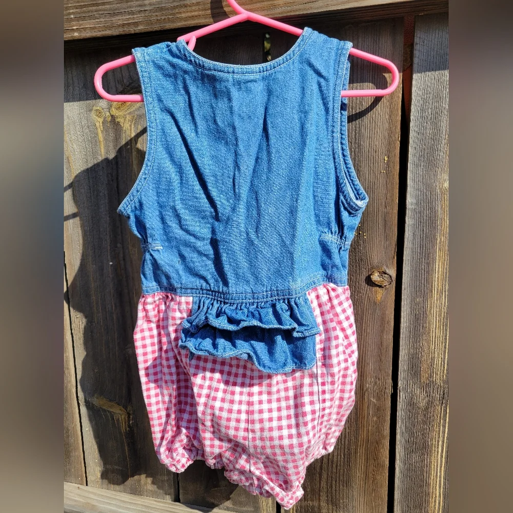 Vintage 80s/90s Romper Girls 24 Months Red Plaid with Ruffles Button Front